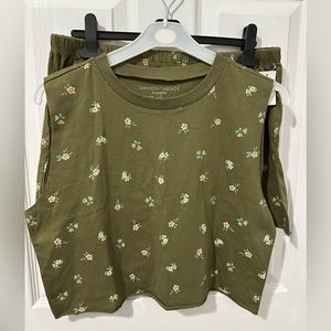 Grayson Threads Women's Shortie PJ Set Shorts & Sleeveless Crop Top Size L Green